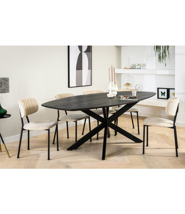 Duverger® Smooth Mango - Table de salle à manger - ovale - mangue - 230cm x 110cm - pied araignée - acier - noir