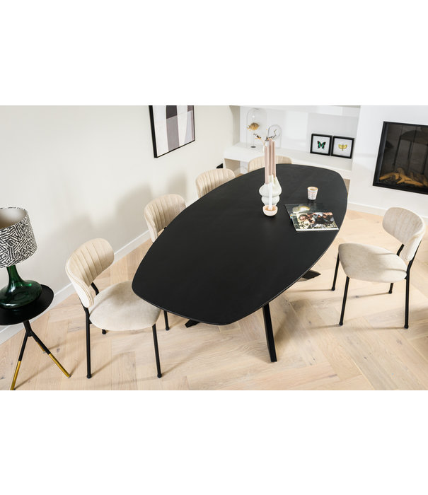 Duverger® Smooth Mango - Table de salle à manger - ovale - mangue - 230cm x 110cm - pied araignée - acier - noir