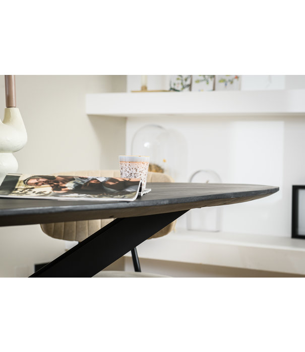 Duverger® Smooth Mango - Table de salle à manger - ovale - mangue - 230cm x 110cm - pied araignée - acier - noir