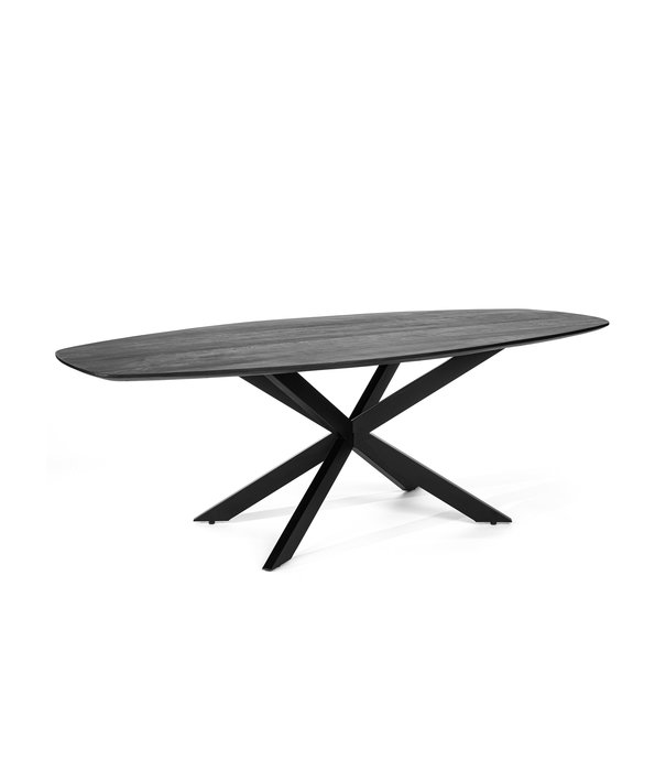 Duverger® Smooth Mango - Table de salle à manger - ovale - mangue - 230cm x 110cm - pied araignée - acier - noir