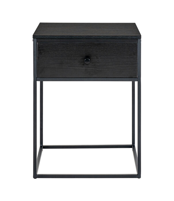 Duverger® Table de nuit scandinave en bois MDF noir avec 1 tiroir soutenu par un cadre en acier
