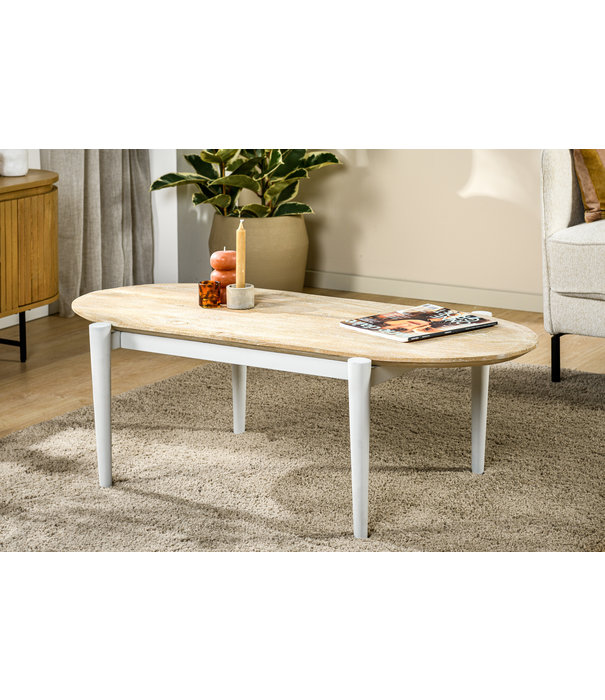 Duverger® Offering - Salontafel - ovaal - mango - naturel - stalen frame - wit