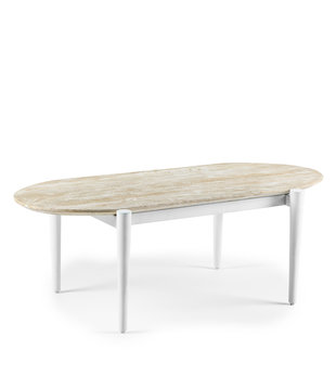 Offering - Table basse - ovale - manguier - naturel - châssis acier - blanc