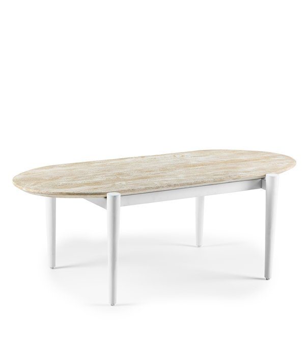 Duverger® Offering - Table basse - ovale - manguier - naturel - châssis acier - blanc