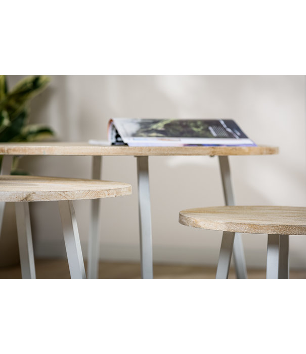 Duverger® Offering - Table basse - set of 3 - ronde - manguier - naturel - pieds trapézoïdaux en acier blanc