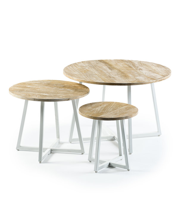 Duverger® Offering - Table basse - set of 3 - ronde - manguier - naturel - pieds trapézoïdaux en acier blanc