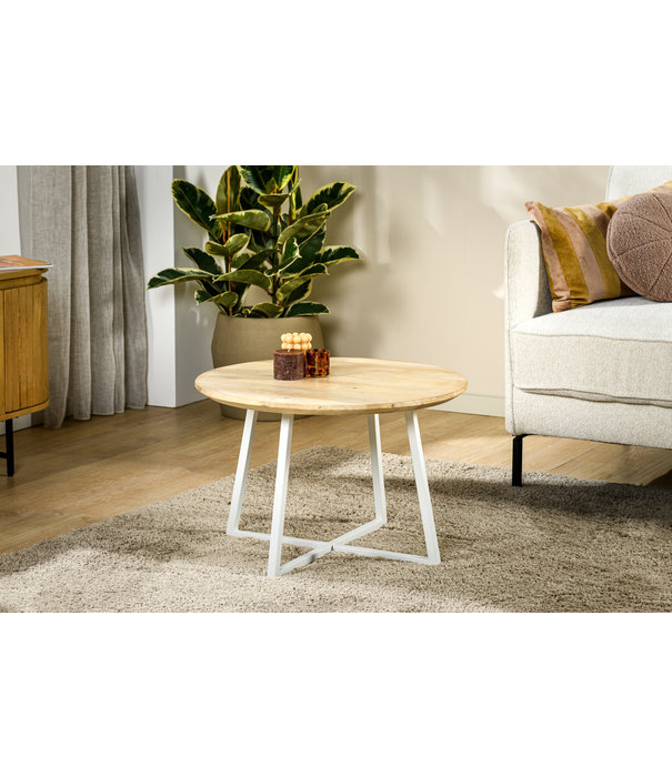 Duverger® Offering - Table basse - ronde - manguier - naturel - pieds trapézoïdaux en acier blanc