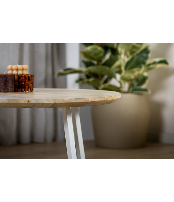 Duverger® Offering - Table basse - ronde - manguier - naturel - pieds trapézoïdaux en acier blanc