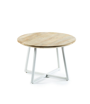 Offering - Salontafel - rond - mango - naturel - witte stalen trapeziumpoten