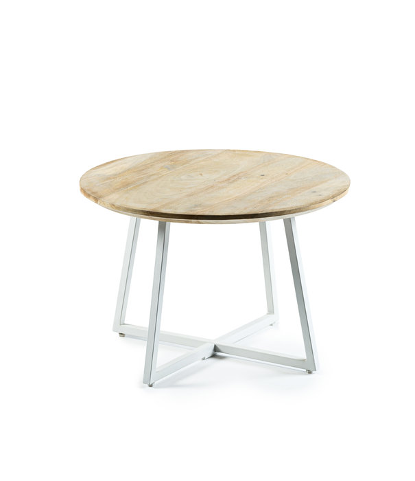 Duverger® Offering - Salontafel - rond - mango - naturel - witte stalen trapeziumpoten