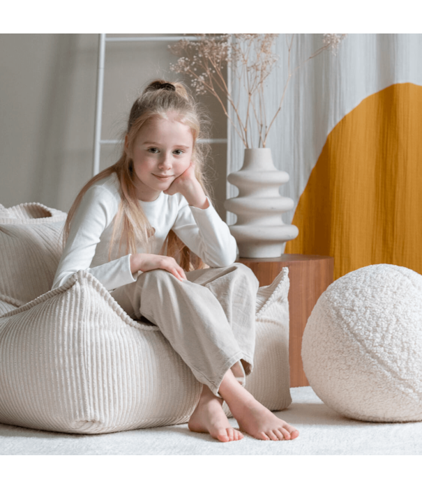 WigiWama Beanie - Sitzsack - Marshmallow - weiß - EPS-Perlen - gerippter Samt