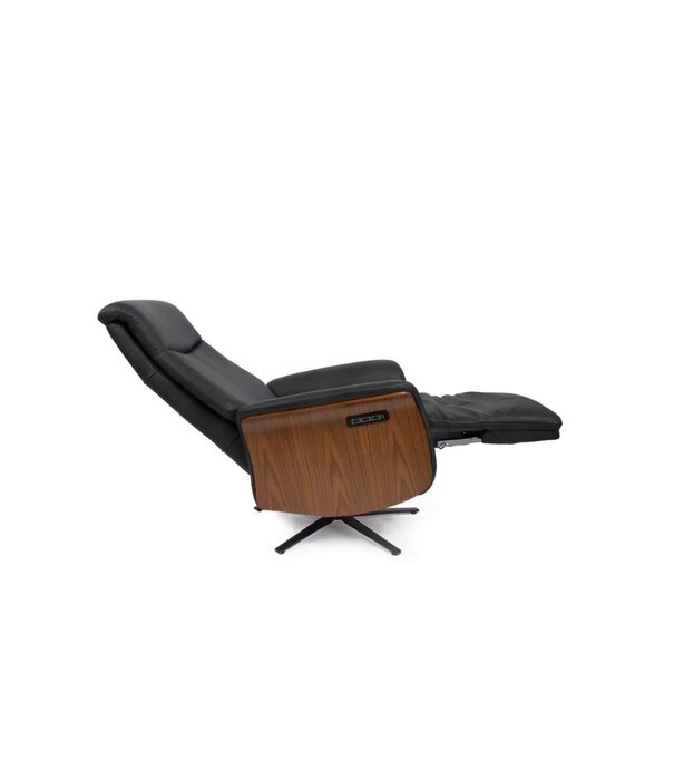 Duverger® Dreamline wood - Relaxfauteuil - zwart leder - hout deco - elektrisch verstelbaar - met batterij