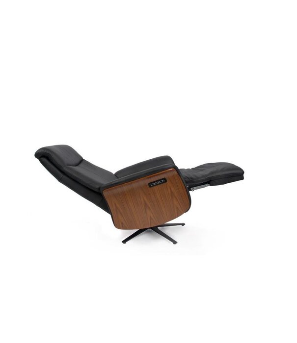 Duverger® Dreamline wood - Relaxfauteuil - zwart leder - hout deco - elektrisch verstelbaar - met batterij