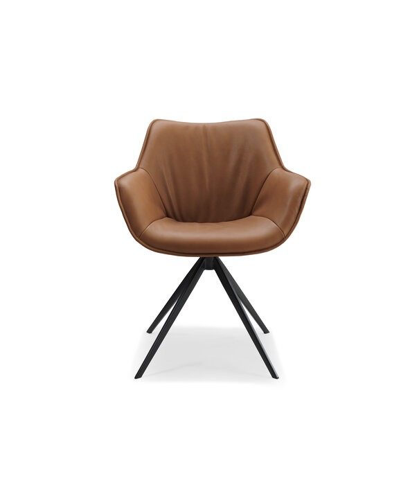 Duverger® Threehundredsixty - chaise de salle à manger - cuir - brun cognac - 360° rotatif - 4 pieds en acier