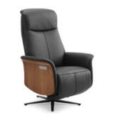 Dreamline wood - Relaxfauteuil - zwart leder - hout deco - elektrisch verstelbaar - met batterij