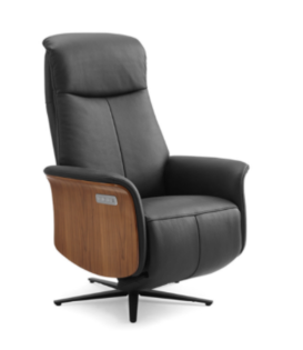 Dreamline wood - Relaxfauteuil - zwart leder - hout deco - elektrisch verstelbaar - met batterij