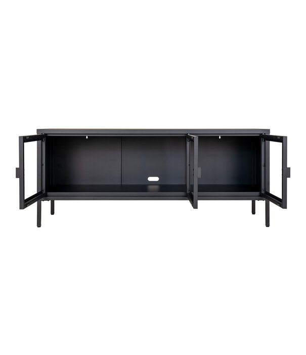Duverger® Knock Stahl-TV-Schrank schwarz mit 3 Glastüren - 130x55x40cm