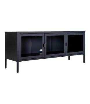 Knock - TV-meubel - zwart - staal - 3 glasdeuren - 130x55x40cm