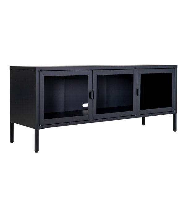 Duverger® Knock Stahl-TV-Schrank schwarz mit 3 Glastüren - 130x55x40cm