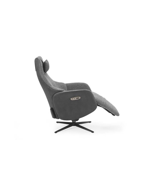 Duverger® Dreamline design relaxfauteuil in gecombineerd grijze sneak stof en zwart kunstleder, draadloos elektrisch verstelbaar met batterij