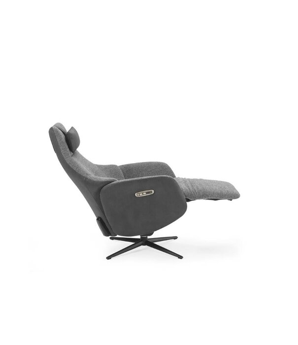 Duverger® Dreamline design relaxfauteuil in gecombineerd grijze sneak stof en zwart kunstleder, draadloos elektrisch verstelbaar met batterij