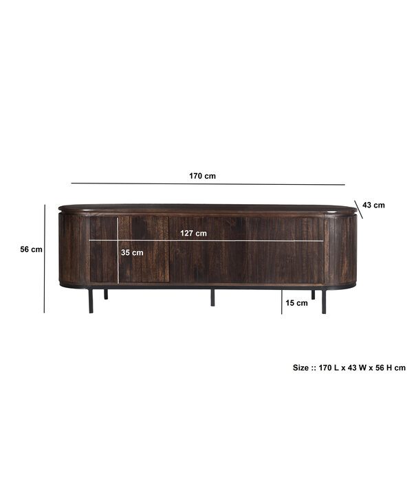 Duverger® Durango - TV-Schrank - Mango - Walnuss - 3 Türen - Stahlbeine - 170cm