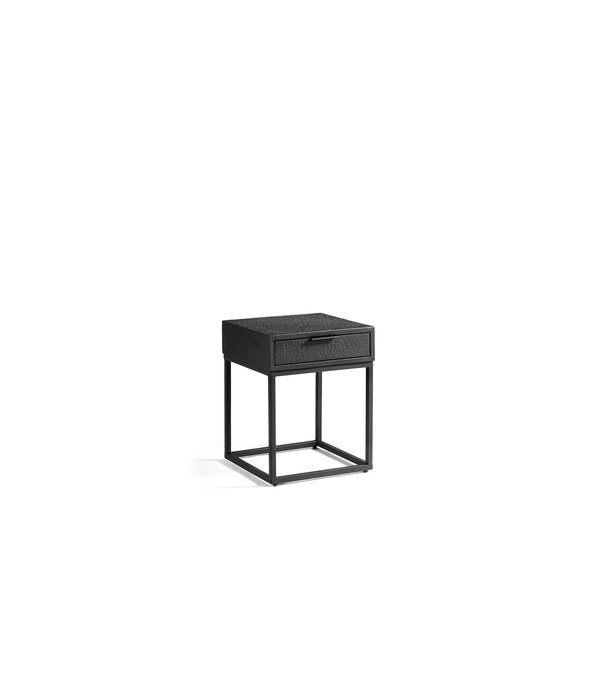 Duverger® Vulcan - Table de chevet - 1 tiroir - teck recyclé - lava - noir - structure en acier