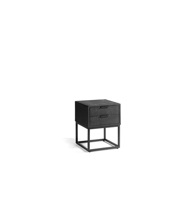 Duverger® Vulcan - Table de chevet - 2 tiroirs - teck recyclé - lava - noir - structure en acier