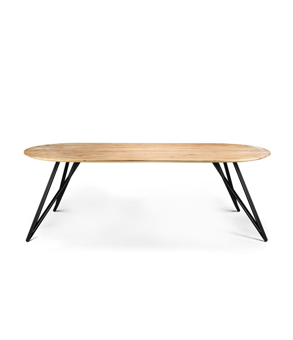 Duverger® Nordic Design - Eettafel - acacia - naturel - rechthoekig afgerond - 220x100 cm - vlinder poten - staal - zwart