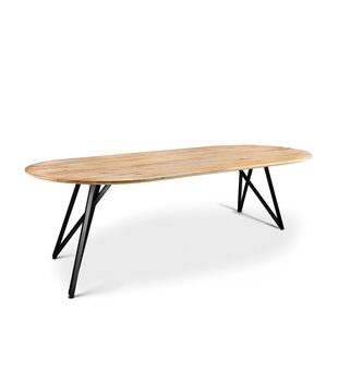 Nordic Design - Table de salle à manger - acacia - naturel - rectangulaire arrondi - 220x100 cm - pieds papillon - acier - noir