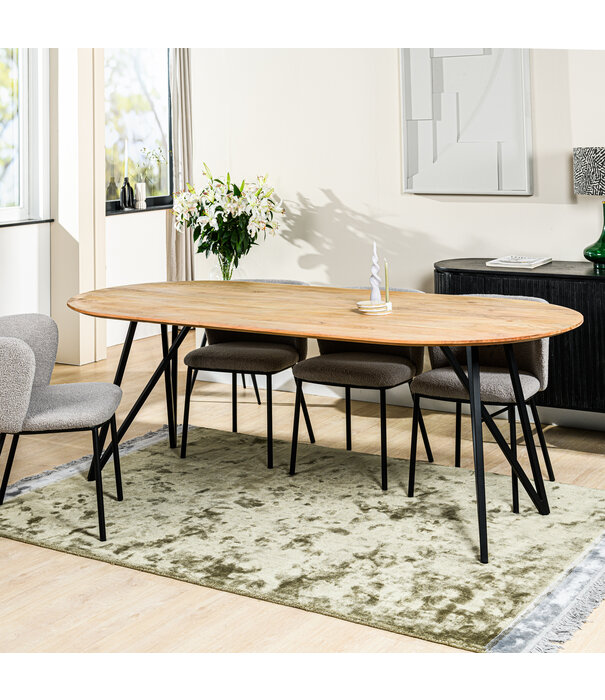 Duverger® Nordic Design - Eettafel - acacia - naturel - rechthoekig afgerond - 220x100 cm - vlinder poten - staal - zwart