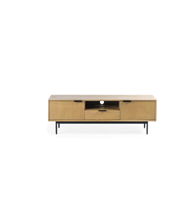 Duverger® Nordic -Tv-meubel - L140cm - mango - naturel - 2 deuren - 1 nis - 1 lade - stalen poten - zwart