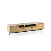 Nordic - Meuble TV - L170cm - mangue - naturel - 2 portes - 1 niche - 2 tiroirs - pieds en acier - noir