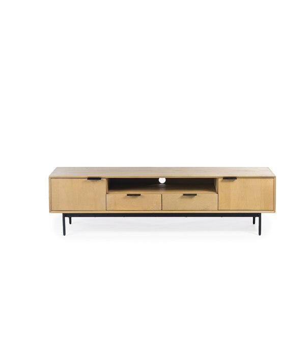 Duverger® Nordic -TV-Möbel - L170cm - Mango - natur - 2 Türen - 1 Nische - 2 Schubladen - Stahlbeine - schwarz