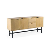 Nordic -Dressoir - L170cm - mango - naturel - 3 deuren - 2 lades - stalen poten - zwart