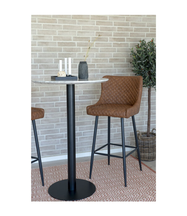 Duverger® Barbord - Table de bar - ronde - MDF - aspect marbre - base en acier - noir