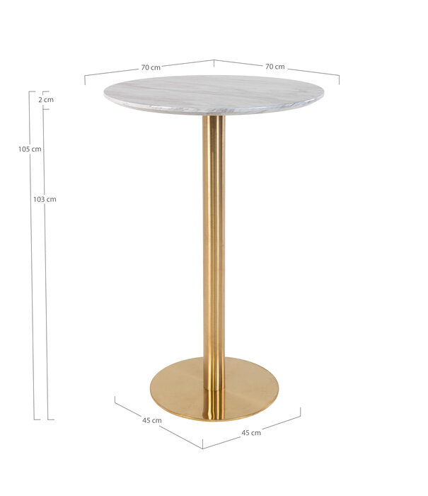 Duverger® Barbord - Table de bar - ronde - MDF - aspect marbre - base en acier - laiton