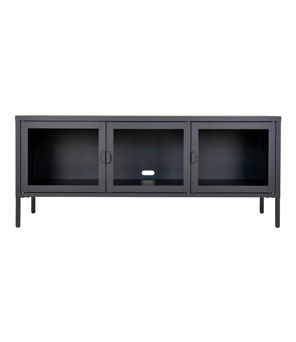 Duverger® Knock stalen TV-meubel zwart met 3 glasdeuren - 130x55x40cm