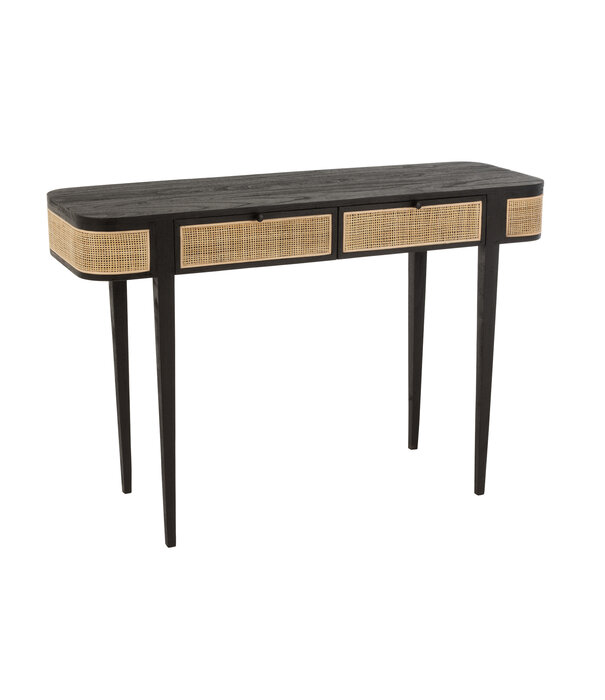 Duverger® Rotan - Table d'appoint - bois - rotin - noir - naturel - 2 tiroirs - 4 pieds hauts