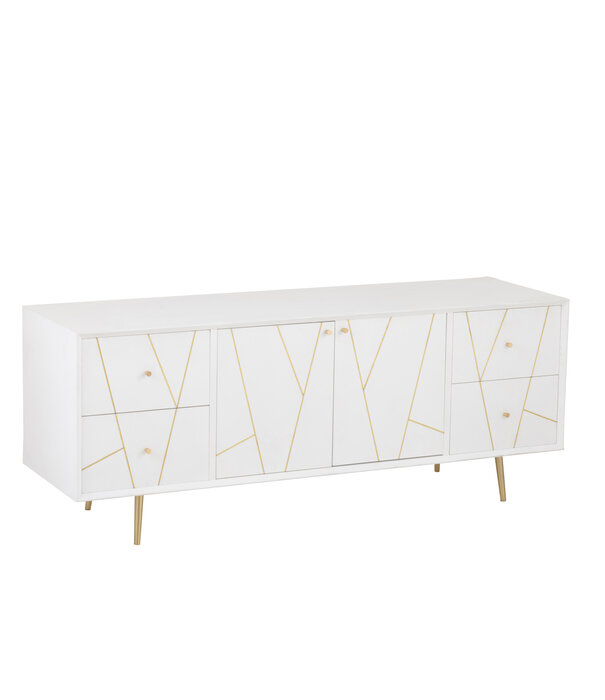 Duverger® Baseline - Dressoir - MDF - wit - 4 lades - 2 deuren - gouden afwerking