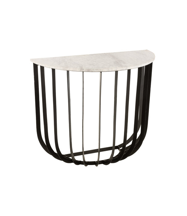 Duverger® Marble - Sidetable - halfrond 92cm - marmer - wit - unieke schakering - frame - zwart staal