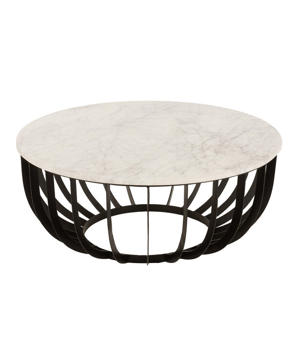 Duverger® Marble - Salontafel - rond 90cm - marmer - wit - unieke schakering - frame - zwart staal