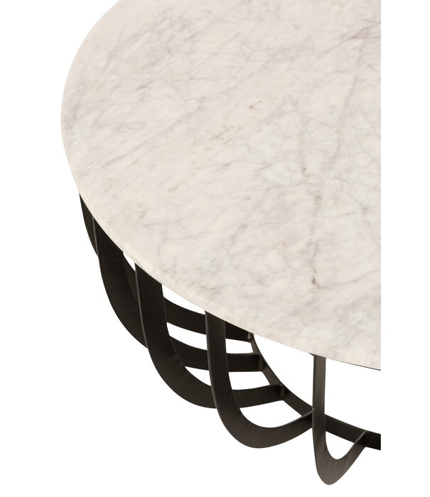 Duverger® Marble - Salontafel - rond 90cm - marmer - wit - unieke schakering - frame - zwart staal