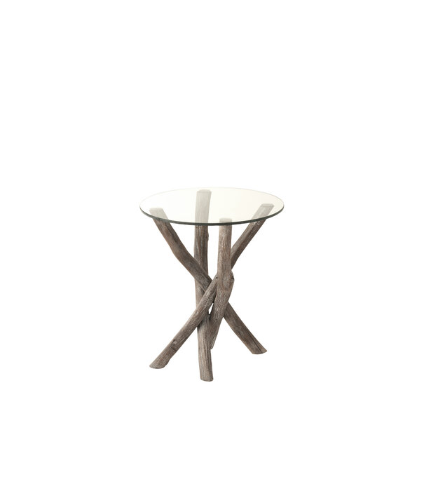 Duverger® Nature branches - Bijzettafel - hout takken - grey wash - glazen blad - rond