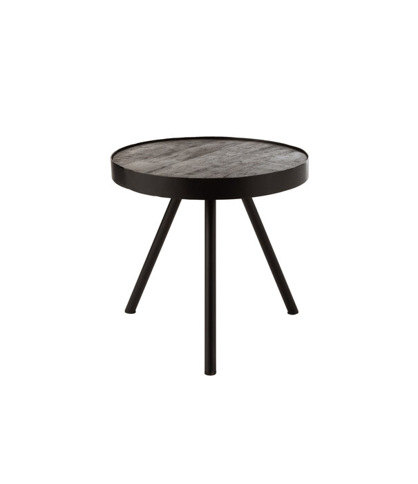 Duverger® Ruf Industry - Table basse - ronde - dia 50cm - bois de manguier - anthracite - anneau métallique