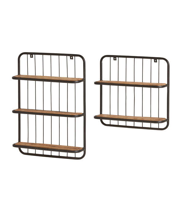 Duverger® Grid - wandrek - set van 2 - zwart metalen frame - leggers mangohout