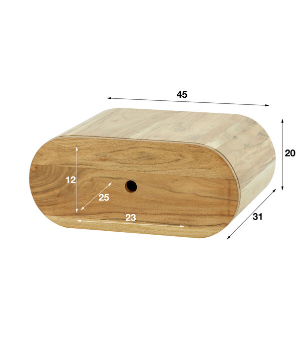 Duverger® Correo - Nachttisch - Akazie massiv - natur - elliptisch - 1 Schublade - aufhängbar