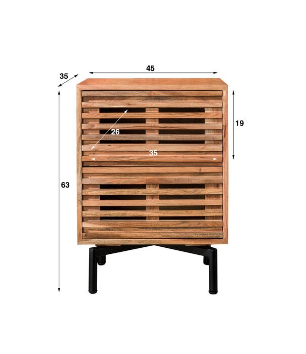 Duverger® Shutter - Nachttisch - Akazie massiv - natur - 2 Schubladen - Holzlatten