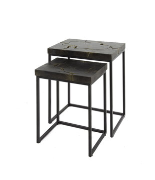 Black Halcyon - Table d'appoint - Lot de 2 - bois de teck - métal laqué noir