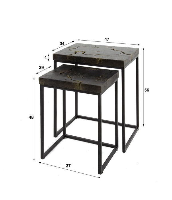 Duverger® Black Halcyon - Bijzettafel - Set van 2 - teakhout - zwart gepoedercoat metaal